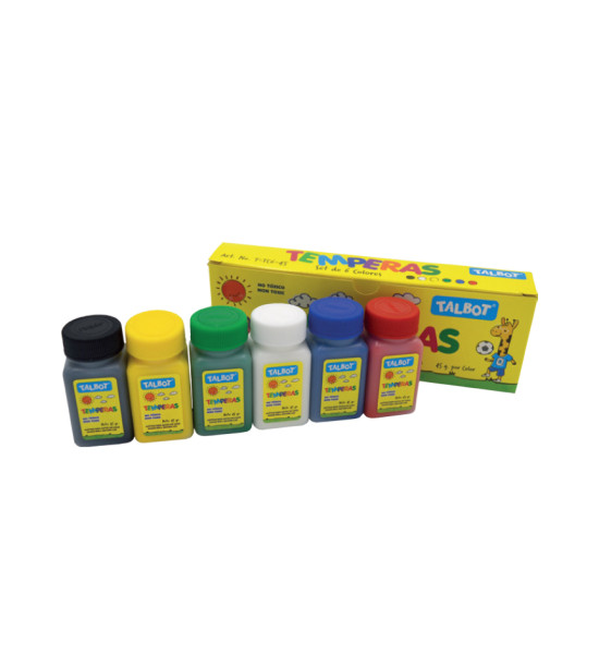 Témpera Escolar Clasica, Caja x 6 Colores x 45 g. c.u. (incluye Pincel + Paleta)